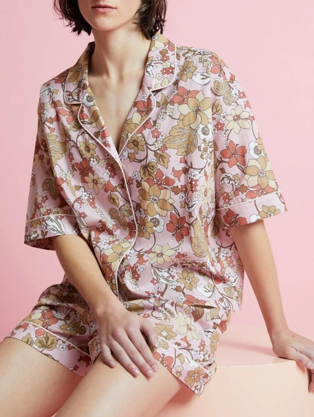Papinelle x Karen Walker Light Pink Garden Floral Cotton Boxer PJ Set Size S